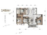 华润置地大连湾国际社区_4室2厅2卫 建面148平米